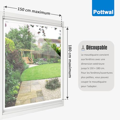 Pottwal Moustiquaire pour Fenêtre Blanc 150 x 180 cm | Anti-Insectes et Auto-Adhésive